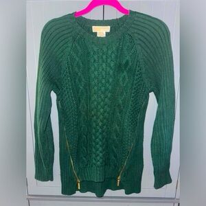 Women Michael Kors Heavy Chunky Cable Knit
Sweater - Green - Side Zips - Medium